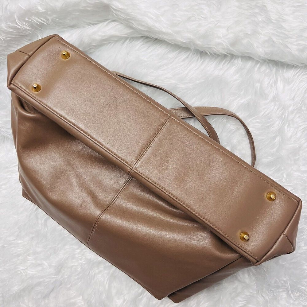 RARE Etienne Aigner Shoulder Bag Soft Cowhide Leather Taupe Tan Gold Y2K Vintage - Picture 13 of 15